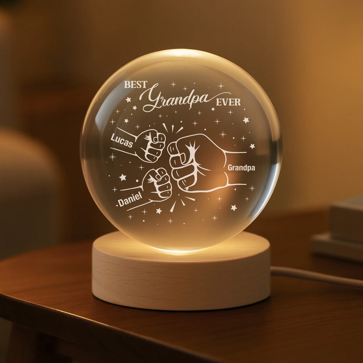 Best Dad Ever Fist Bump Crystal Ball Lamp - Personalized Gift for Dad & Grandpa