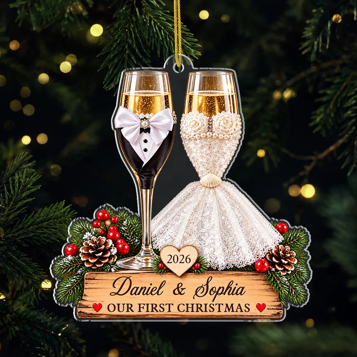 Our First Christmas Personalized Acrylic Ornament for Couples - Custom Wedding Keepsake with Names