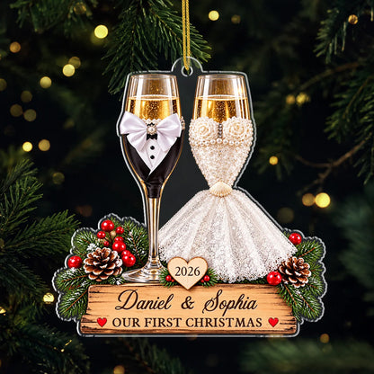 Our First Christmas Personalized Acrylic Ornament for Couples - Custom Wedding Keepsake with Names