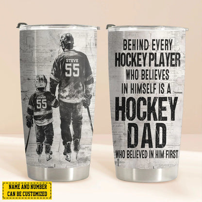 Personalized hockey dad tumbler featuring custom name and number print, unique Father's Day gift for hockey lovers image 6