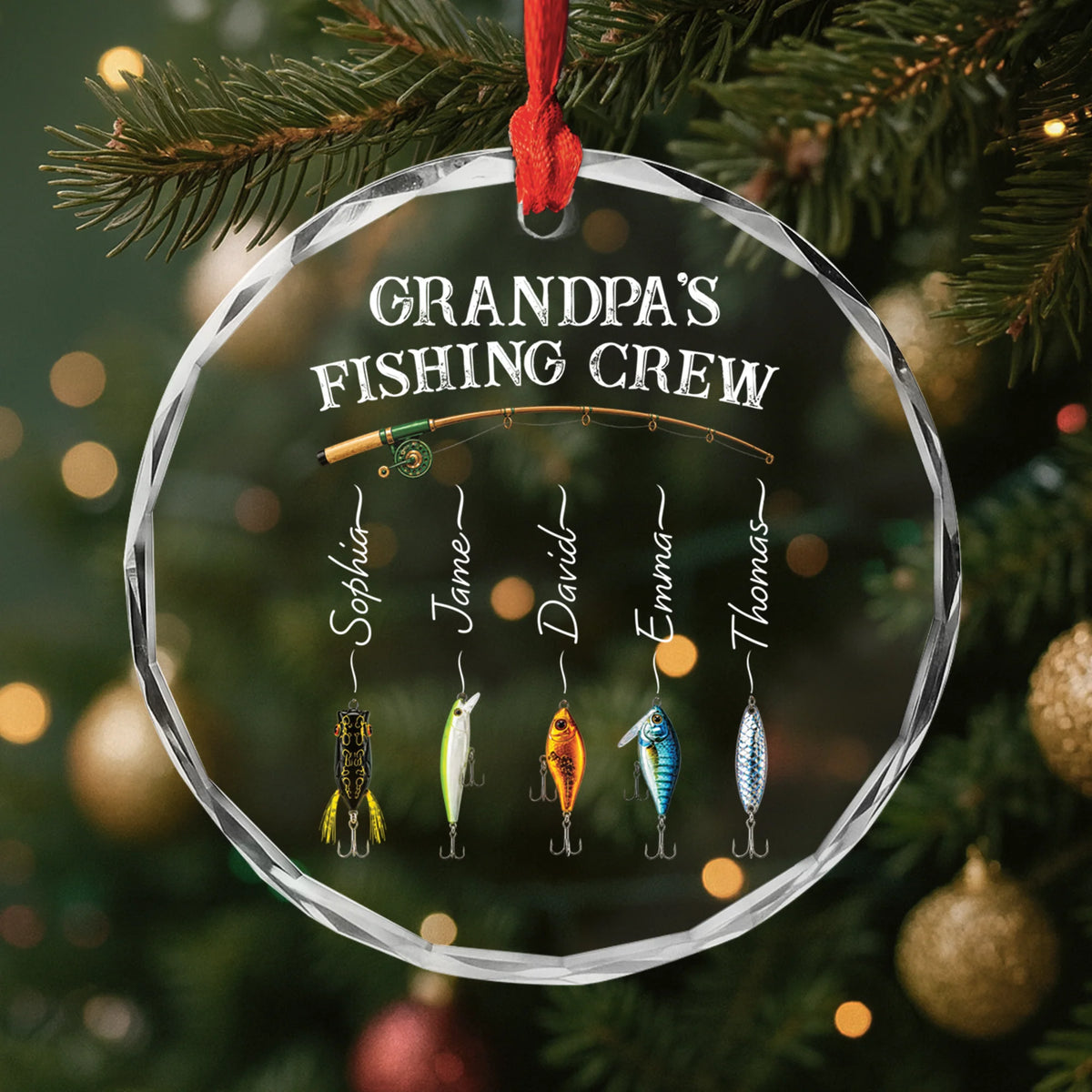 Dad's Fishing Crew Personalized Glass Ornament - Grandpa Christmas Keepsake
