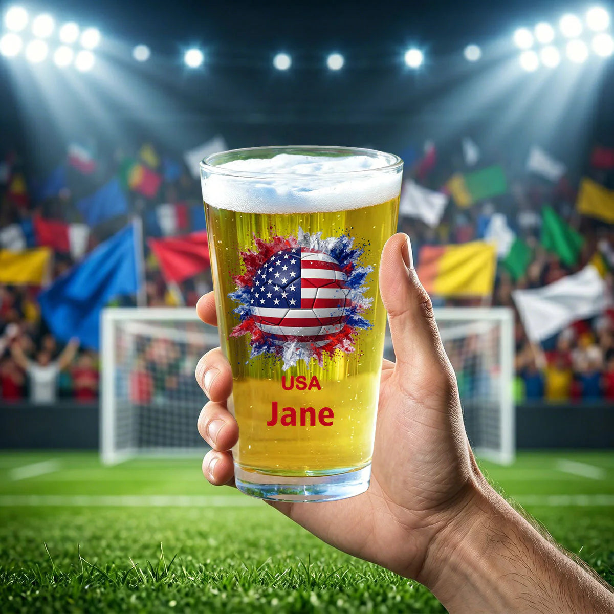 Custom Soccer Beer Glass for Dad with personalized design details for meaningful gifting
