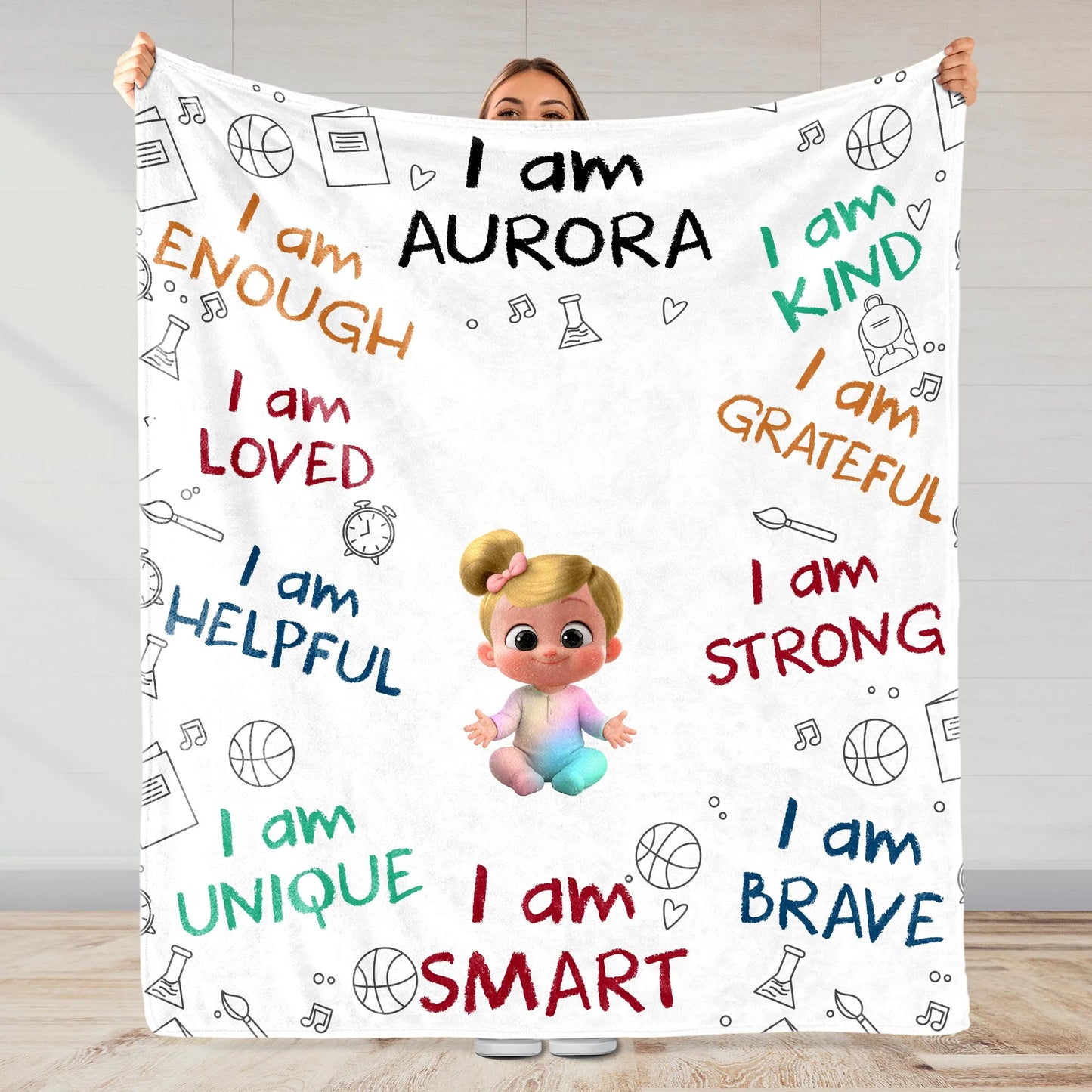 "I Am Enough, Brave & Strong" Personalized Kids Affirmation Blanket - Custom Gift for Boys & Girls