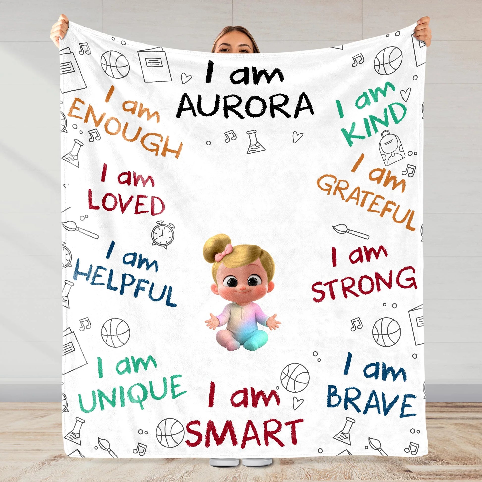 "I Am Enough, Brave & Strong" Personalized Kids Affirmation Blanket - Custom Gift for Boys & Girls