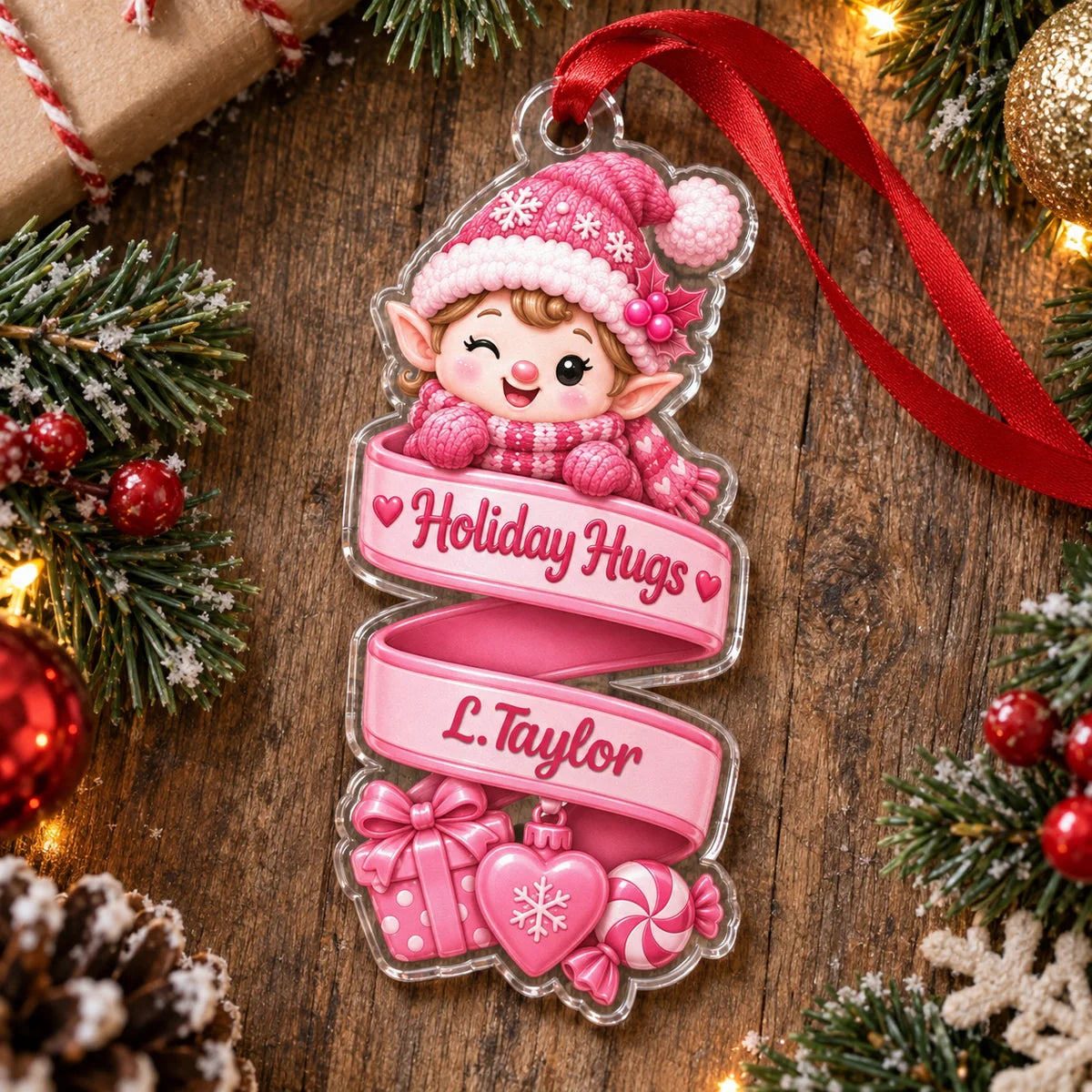Jolly & Bright Personalized Christmas Elf Ornament - Custom Acrylic Holiday Keepsake Gift for Family & Kids