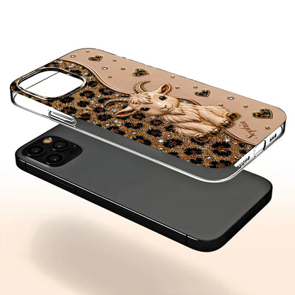 Personalized clear goat phone case with glitter leopard print and custom name for iPhone and Samsung image 7