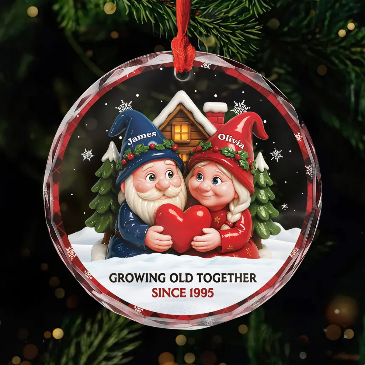 Growing Old Together Since Personalized Glass Ornament - Christmas Anniversary Keepsake for Couples