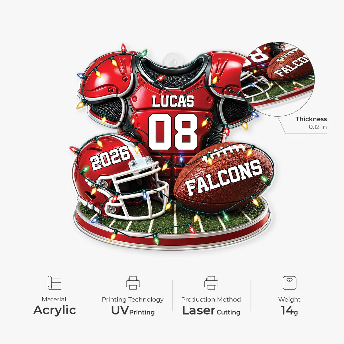 Custom Football Player Gear Acrylic Ornament - Personalized Sports Keepsake Gift
