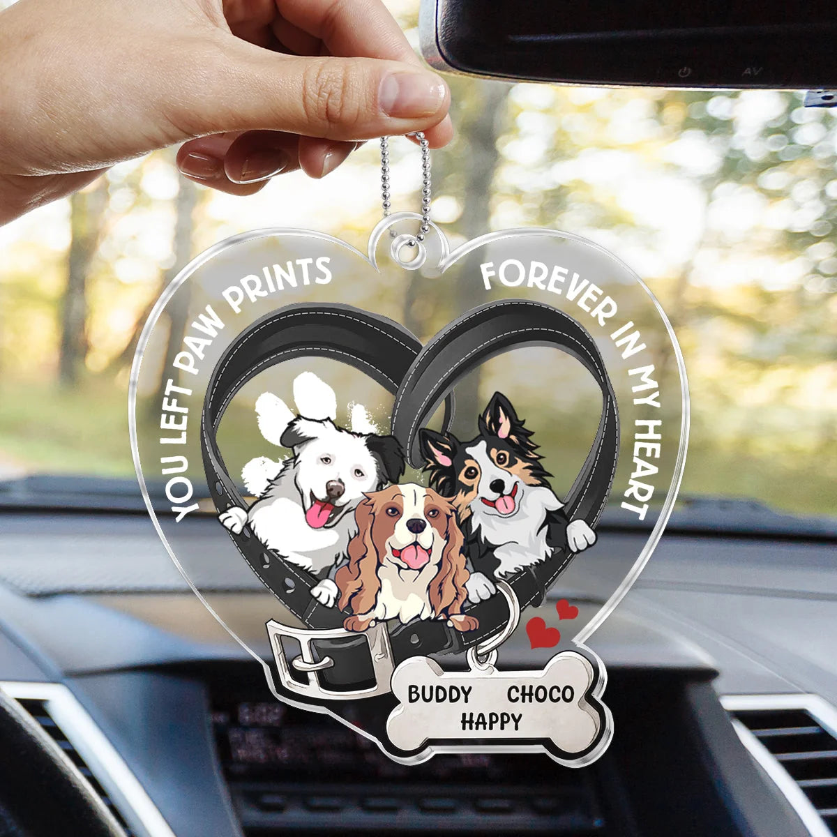 "You Left Paw Prints Forever In My Heart" Personalized Acrylic Car Ornament - Pet Memorial Keepsake for Dog Lovers