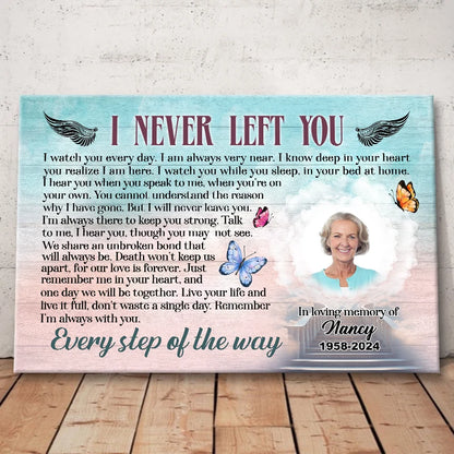"I Never Left You" Personalized Photo Canvas / Poster - Custom Memorial Wall Art Keepsake for Family