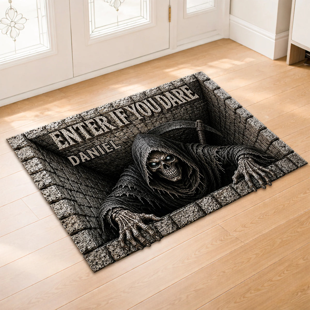 "Enter If You Dare" Skeleton Personalized Doormat - Custom Halloween Fall Decor for Family
