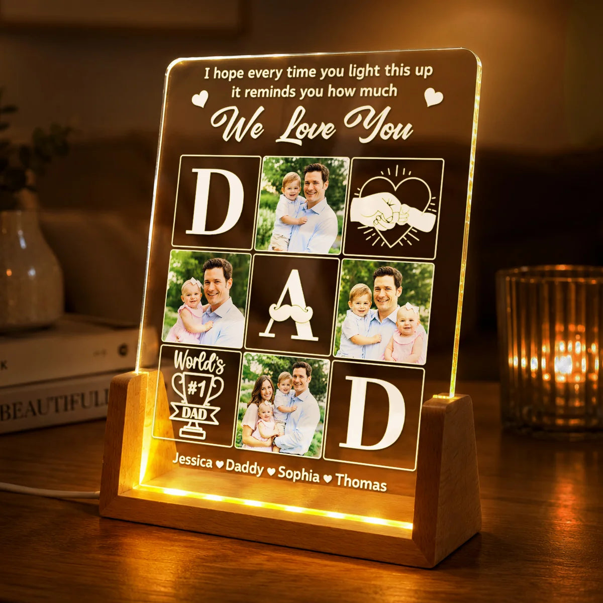 "We Love You" Personalized Photo LED Night Light - Custom Keepsake for Dad