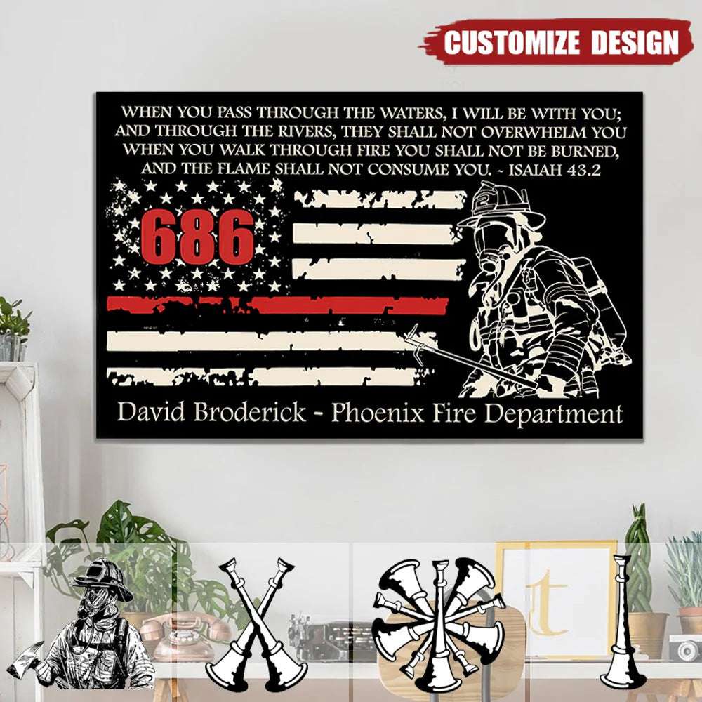Custom Thin Red Line Firefighter Canvas personalization view for Dad