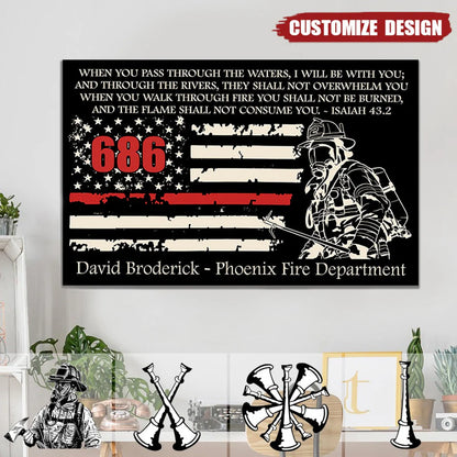 Custom Thin Red Line Firefighter Canvas personalization view for Dad