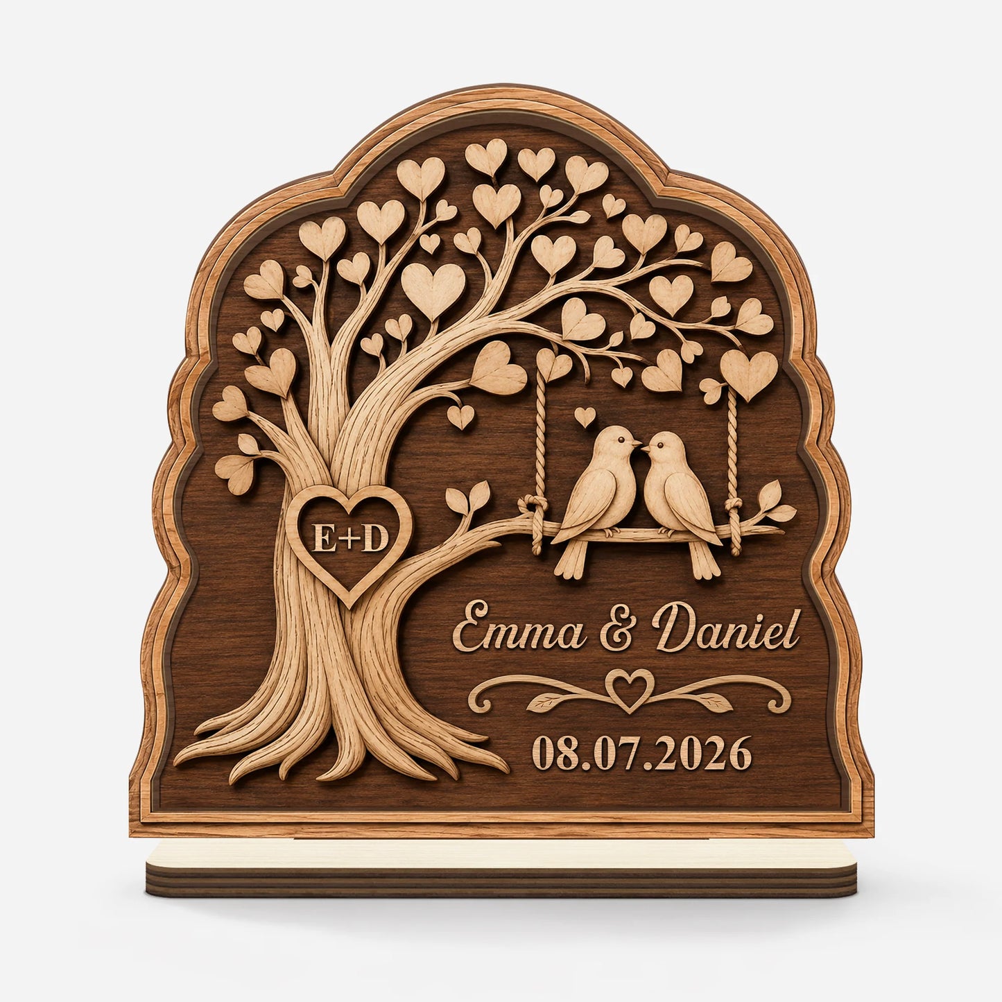 Personalized Love Birds Tree Couple Wooden Plaque - Custom Keepsake Gift for Anniversary & Wedding