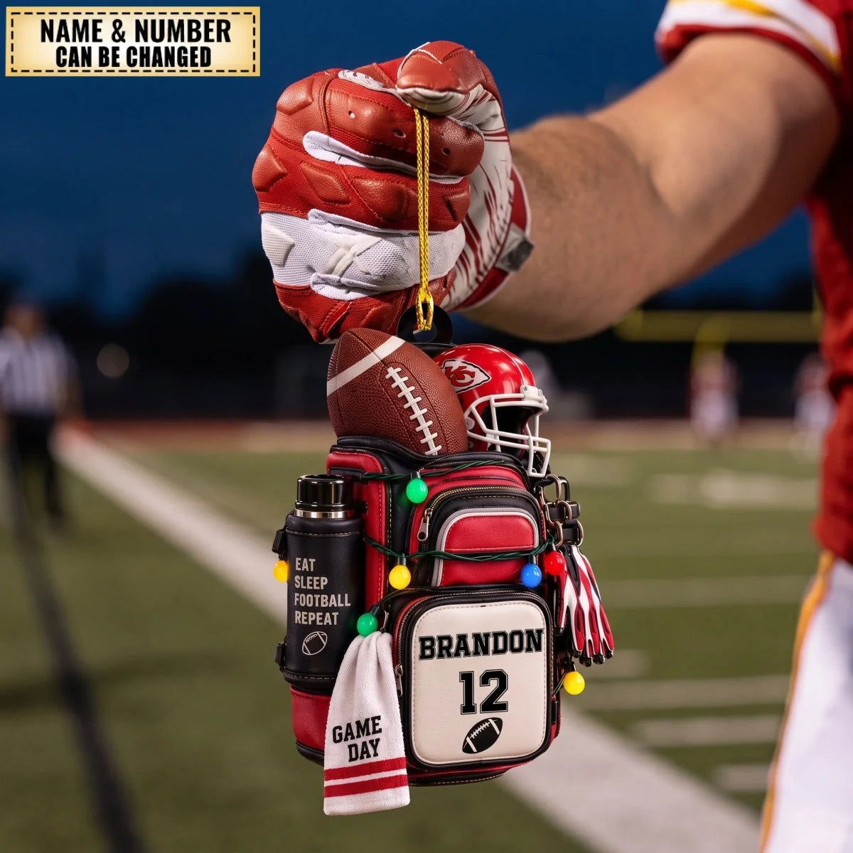 Personalized Football Bag Wooden Ornament - Custom Player Name & Number Christmas Keepsake Gift