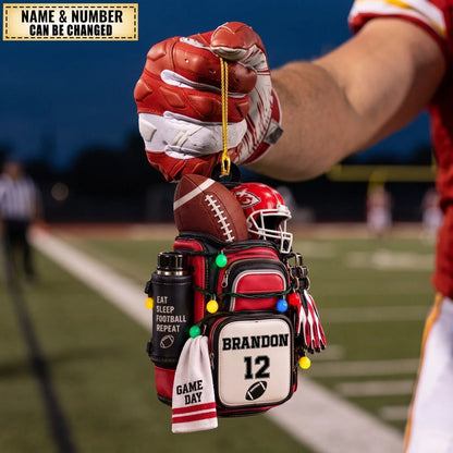Personalized Football Bag Wooden Ornament - Custom Player Name & Number Christmas Keepsake Gift