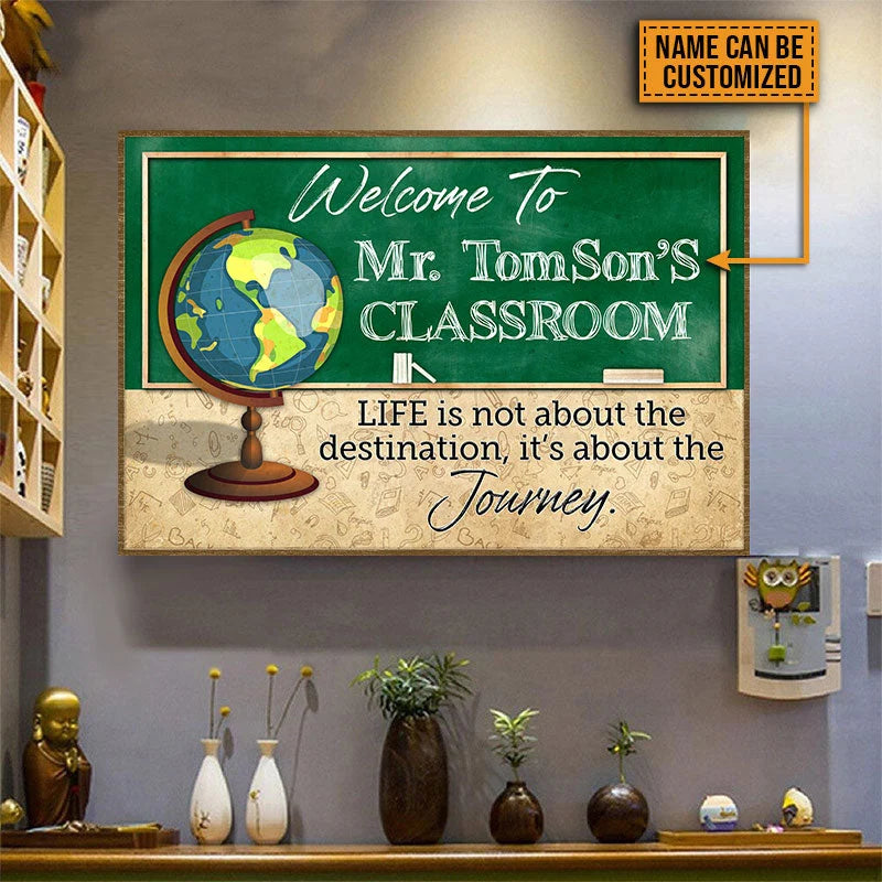 "Life Is About The Journey" Personalized Teacher Classroom Poster / Canvas - Custom Name Wall Art Gift for Teachers
