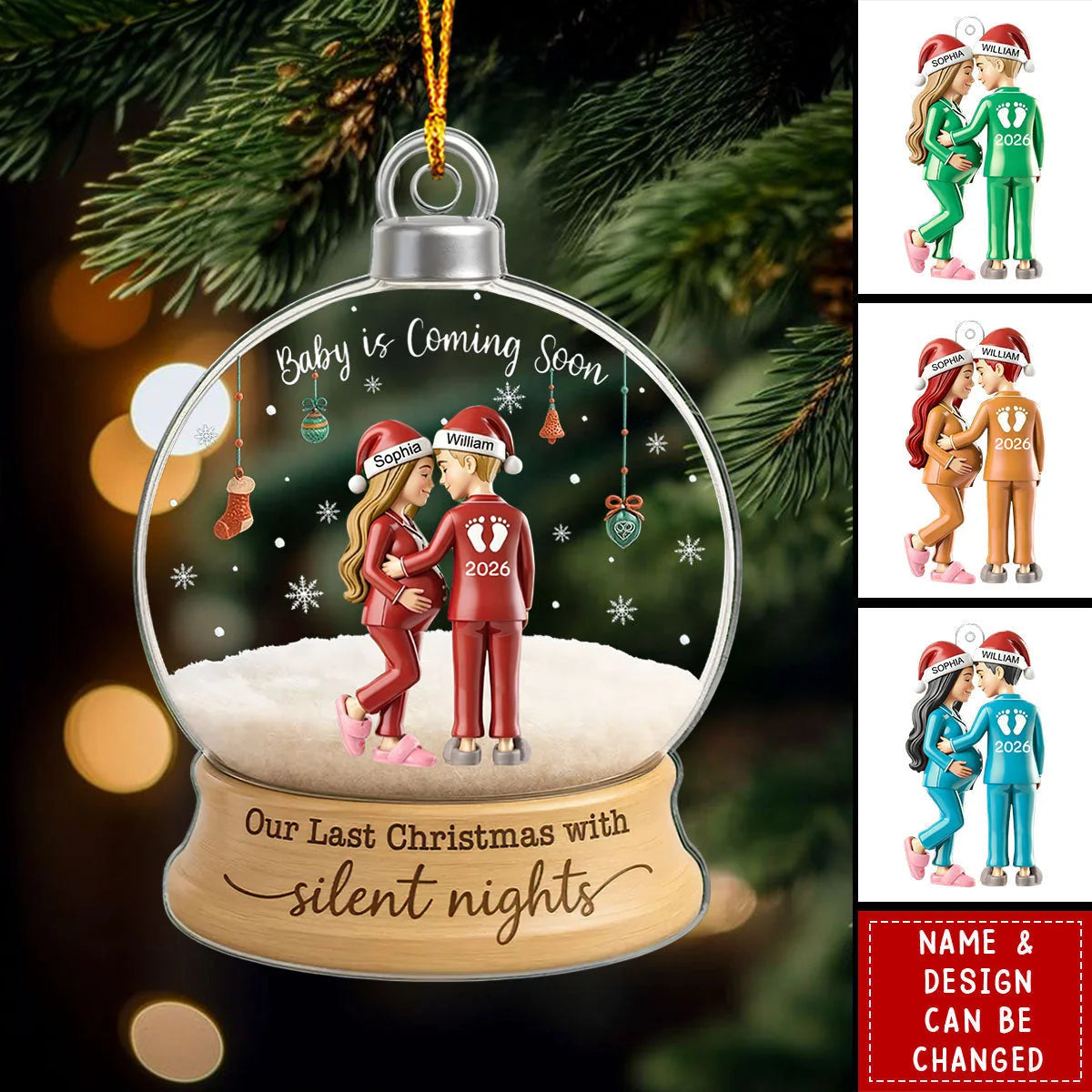 Our Last Christmas With Silent Nights Personalized Acrylic Ornament - Custom Expecting Parents Baby Coming Soon Keepsake