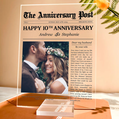 Custom Newspaper Anniversary Plaque for Wife with personalized design details for meaningful gifting image 6