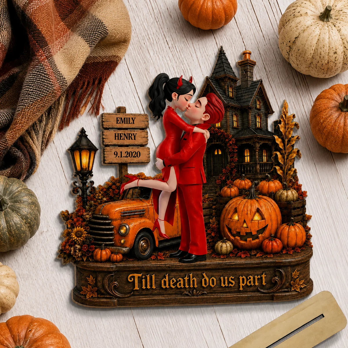 "Till Death Do Us Part" Personalized Halloween Couple Plaque - Custom Haunted House Decor