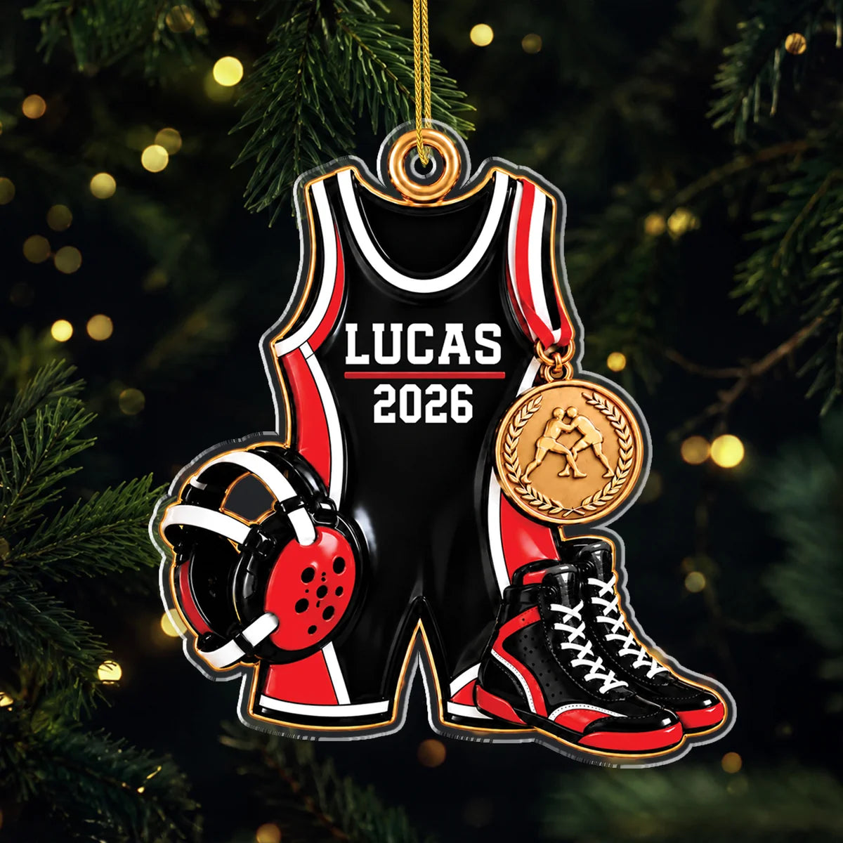 Personalized Wrestling Acrylic Ornament - Custom Name Singlet Gear Gift for Wrestlers