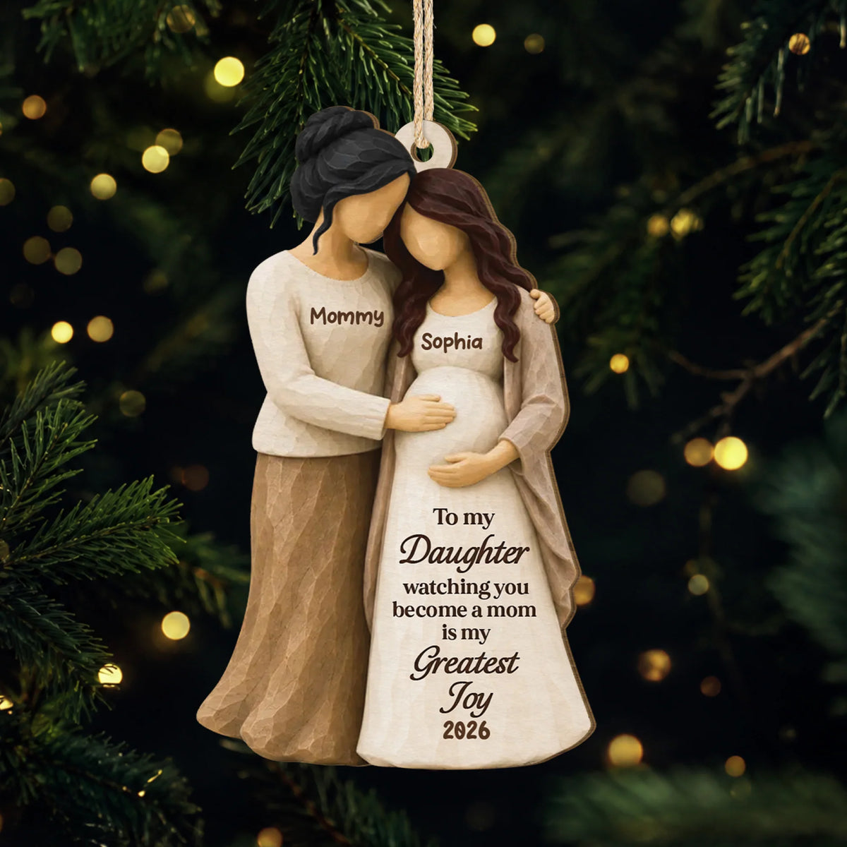 "Watching You Become A Mom" Personalized Wooden Ornament - Christmas Gift for Daughter