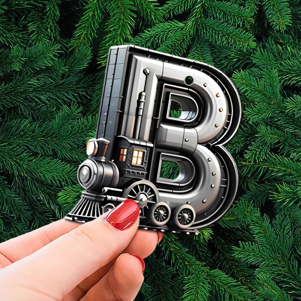 Vintage Steam Train Initial Personalized Acrylic Ornament - Custom Christmas Tree Decor