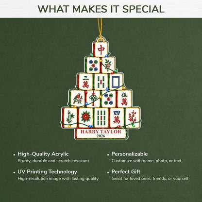 Mahjong Tile Christmas Tree Personalized Acrylic Ornament - Game Lovers Holiday Decor