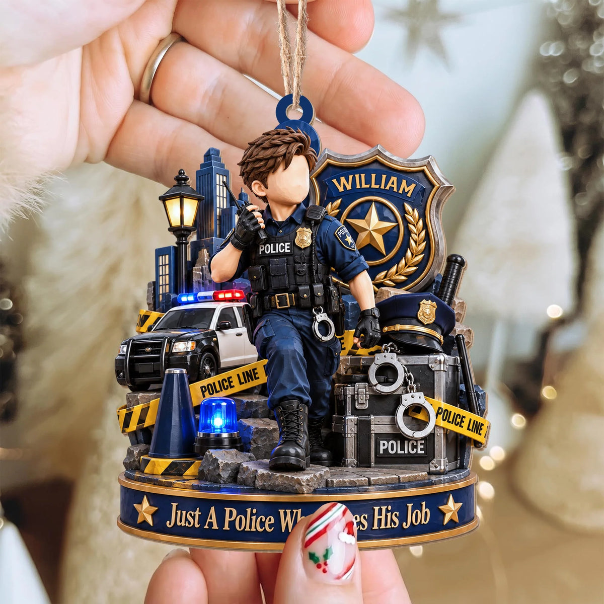 "Just A Police Who Loves His Job" Personalized Wood Ornament - Custom Christmas Gifts for Police Officers