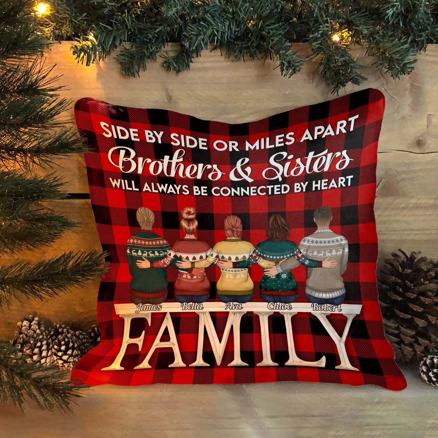 "Side by Side or Miles Apart" Personalized Sibling Pillow - Custom Brother Sister Keepsake Gift