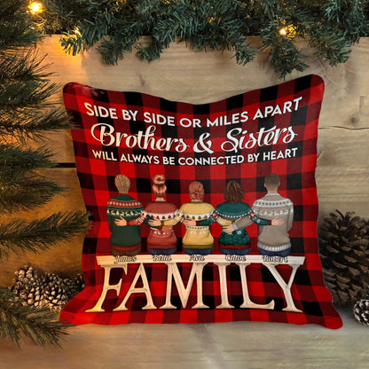 "Side by Side or Miles Apart" Personalized Sibling Pillow - Custom Brother Sister Keepsake Gift