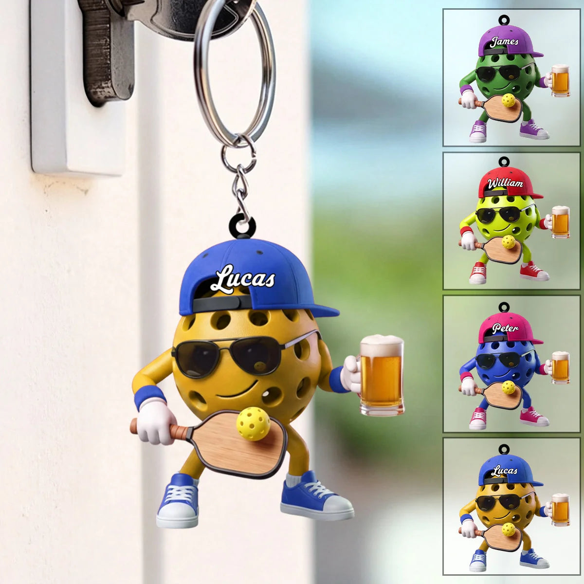 Personalized Pickleball Ball Mascot Keychain - Custom Name Gift for Players