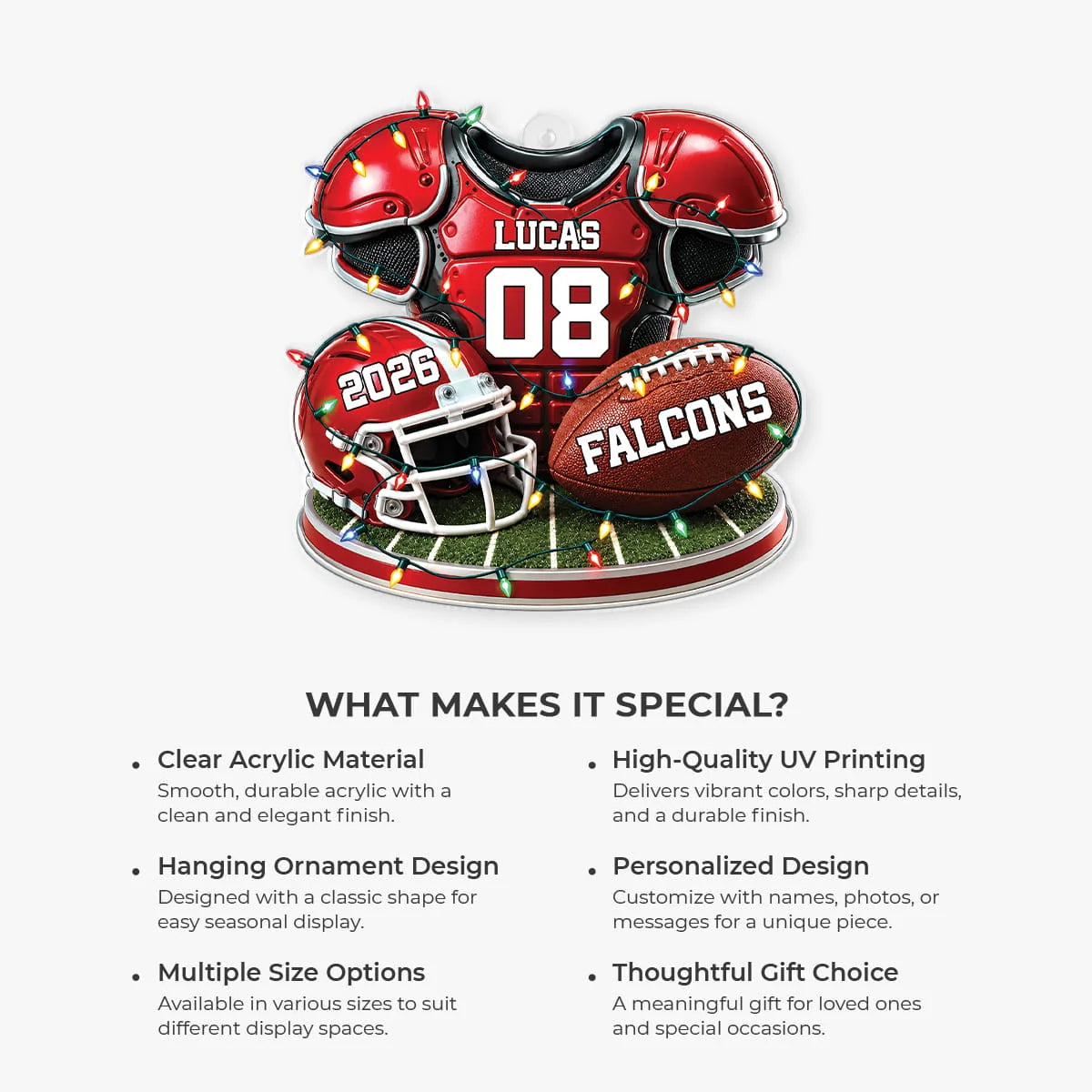 Custom Football Player Gear Acrylic Ornament - Personalized Sports Keepsake Gift