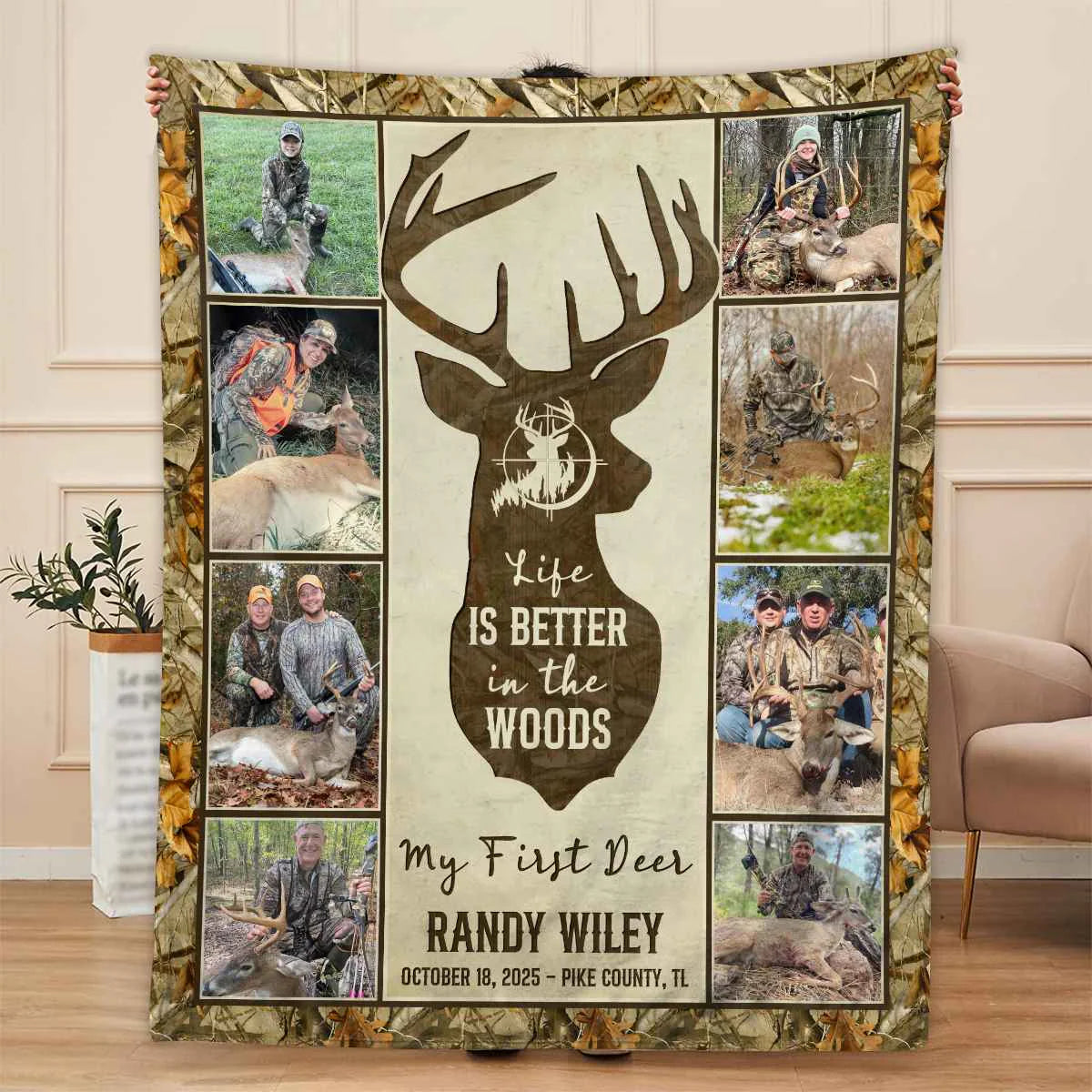 Personalized hunting blanket with custom photo collage and deer design - unique gift for dad and husband image 6