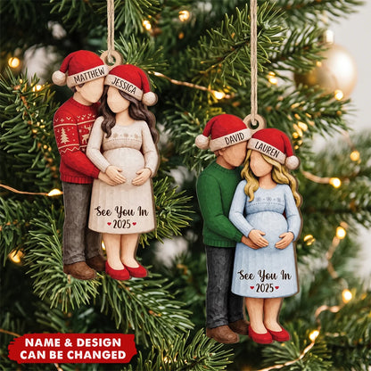 "See You In" Custom Wooden Ornament - Personalized Expecting Couple Christmas Keepsake Gift