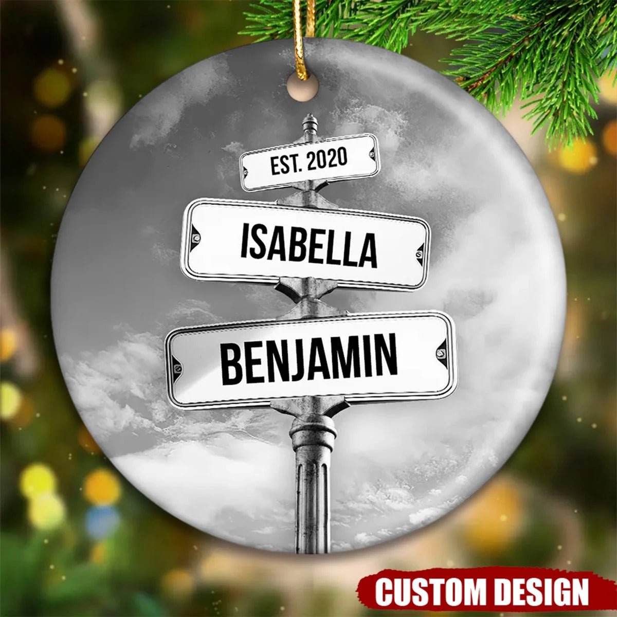 Custom Couple Name Street Sign Personalized Ceramic Ornament - Romantic Christmas Keepsake