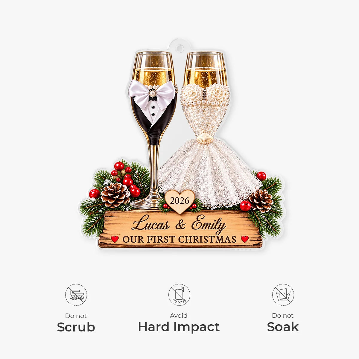Our First Christmas Personalized Acrylic Ornament for Couples - Custom Wedding Keepsake with Names