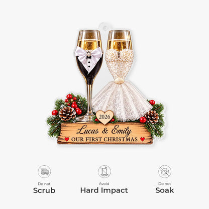 Our First Christmas Personalized Acrylic Ornament for Couples - Custom Wedding Keepsake with Names