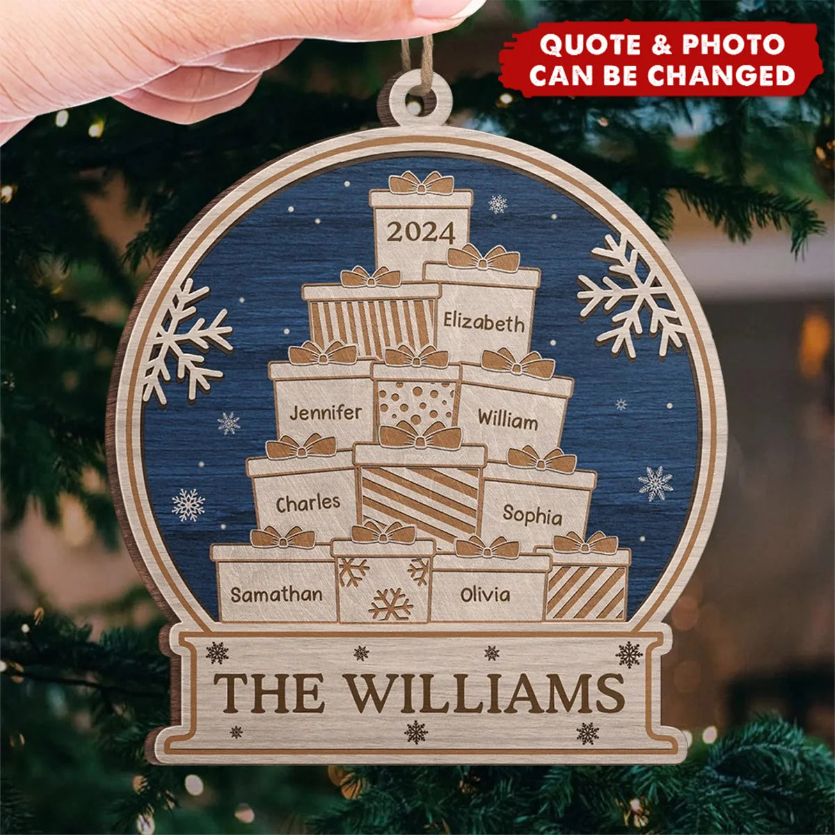 Personalized Family Name Gift Stack Wooden Ornament - Custom Christmas Keepsake for Family