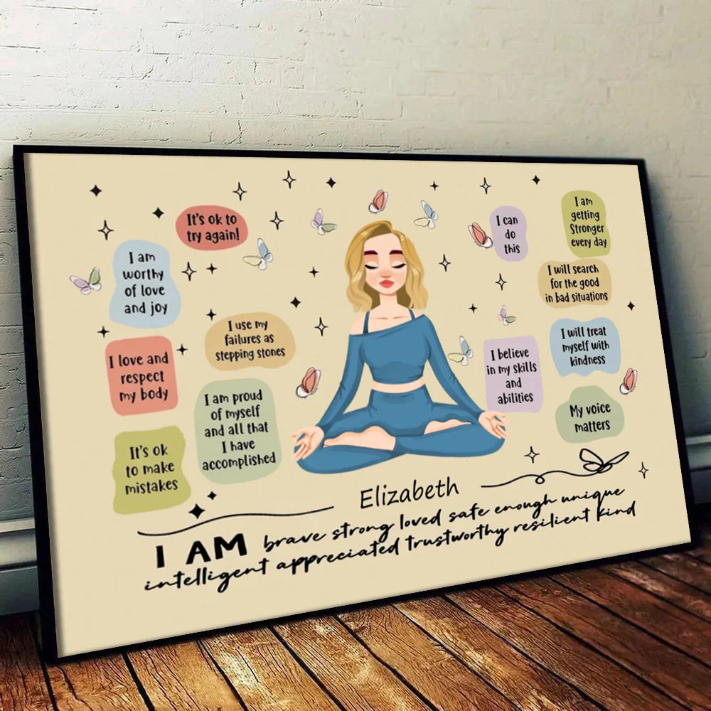 "I Am Brave Strong Loved" Personalized Canvas / Poster - Custom Yoga Affirmation Wall Art for Women