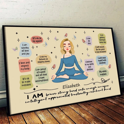 "I Am Brave Strong Loved" Personalized Canvas / Poster - Custom Yoga Affirmation Wall Art for Women