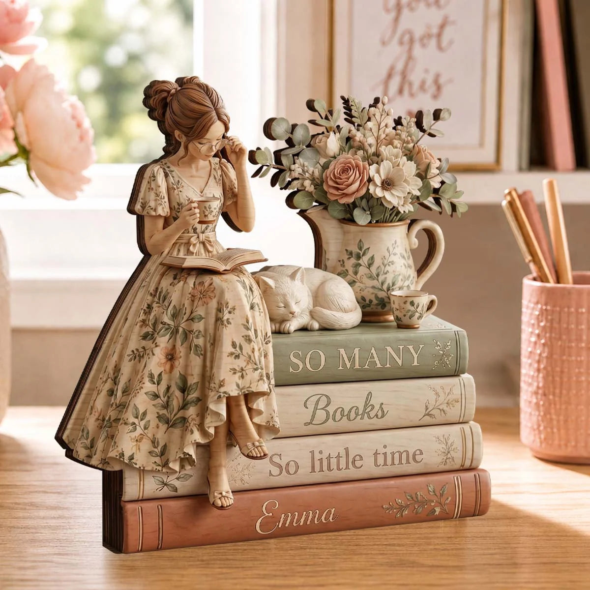 "So Many Books So Little Time" Personalized Wooden Block - Custom Gift for Book Lovers