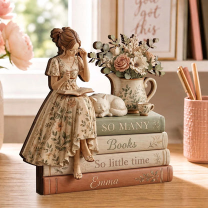 "So Many Books So Little Time" Personalized Wooden Block - Custom Gift for Book Lovers
