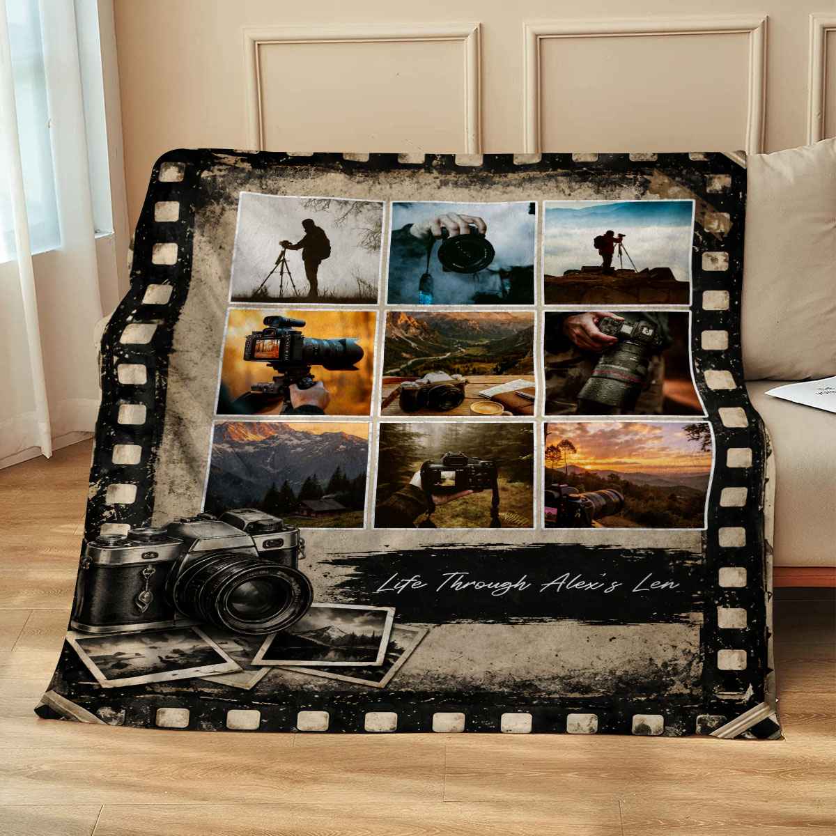 "Life Through Alex's Lens" Personalized Photographer Blanket – Custom Photography Picture Gift