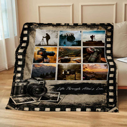 "Life Through Alex's Lens" Personalized Photographer Blanket – Custom Photography Picture Gift