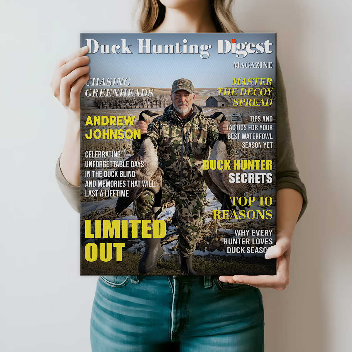 Personalized Duck Hunting Magazine Cover Canvas for Dad with personalized design details for meaningful gifting image 6