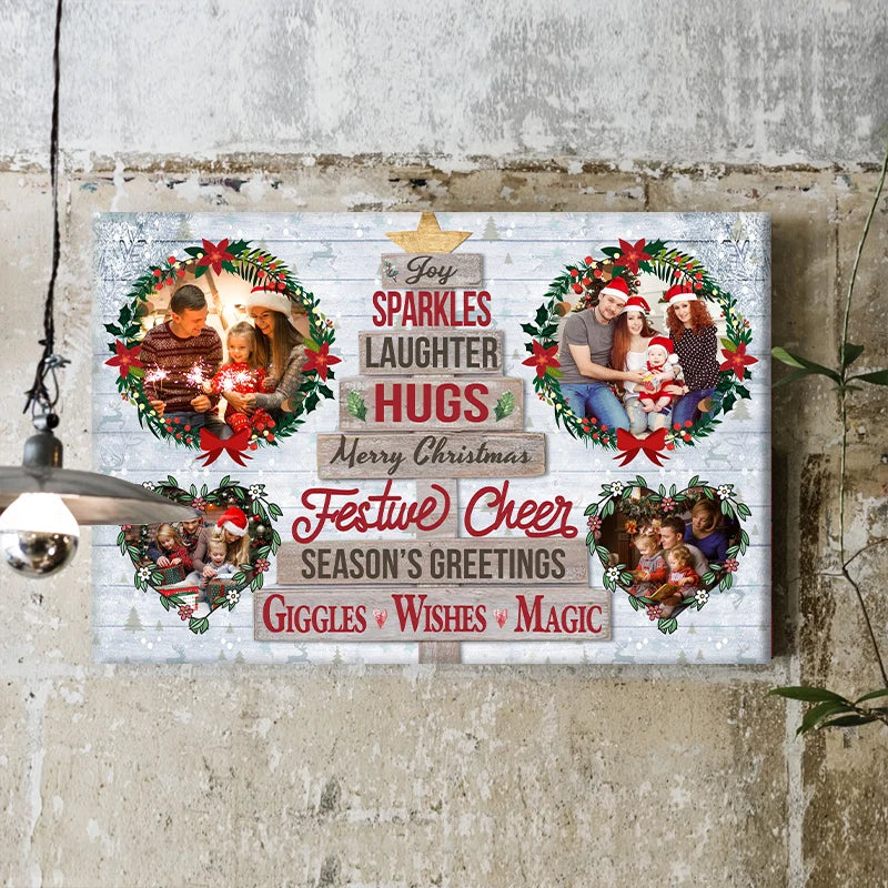 Merry Christmas Festive Cheer Personalized Photo Canvas / Poster - Custom Holiday Wall Art Gift for Family