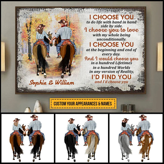 I Choose You Personalized Cowboy Couple Poster / Canvas - Custom Horse Lovers Wall Art Gift