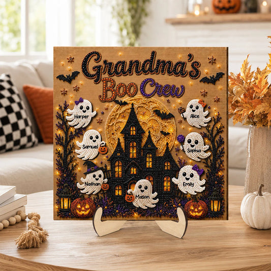 Grandma's Boo Crew Personalized Wooden Plaque - Custom Halloween Haunted House Gift for Grandma